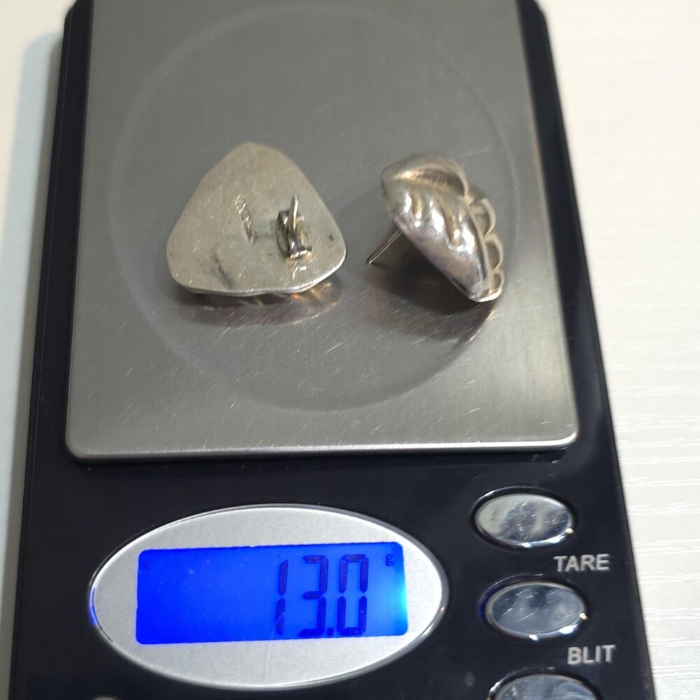 Sterling Silver Unique Pattern Heavy Triangle Ear… - image 6